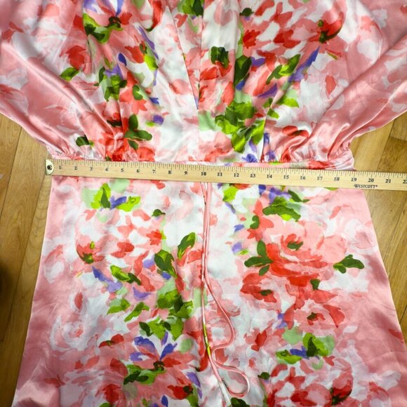 OSCAR DE LA RENTA Vtg Satin Pink Floral Luxury Maxi Haute Couture Dress S/M - Picture 15 of 16